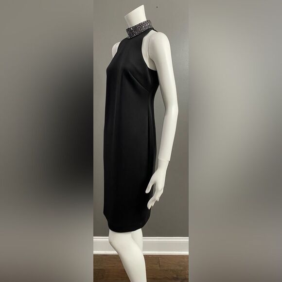 Calvin Klein Rhinestone Beaded Collar Black Halter Dress Size 4 - Picture 4 of 10